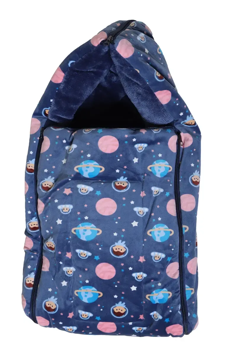 Coral Fleece Printed Baby Sleeping Bag Pack of 1 (Blue)