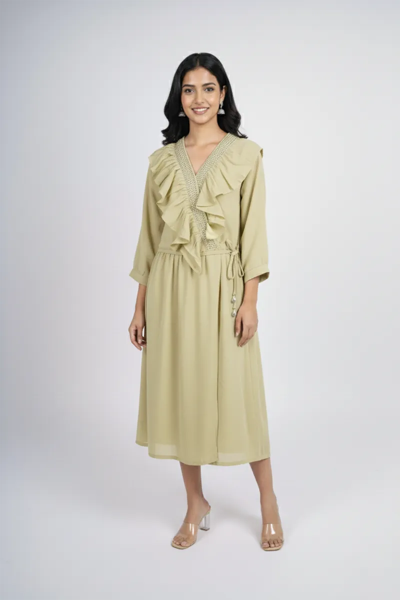 Rayon Solid Flared Dress for Women