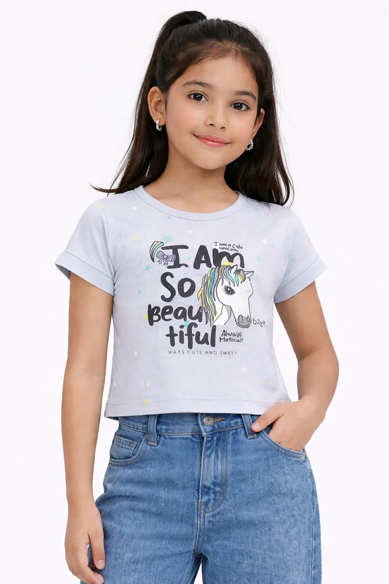 Cotton Printed Crop T-Shirt for Girl (3-16 Yrs)