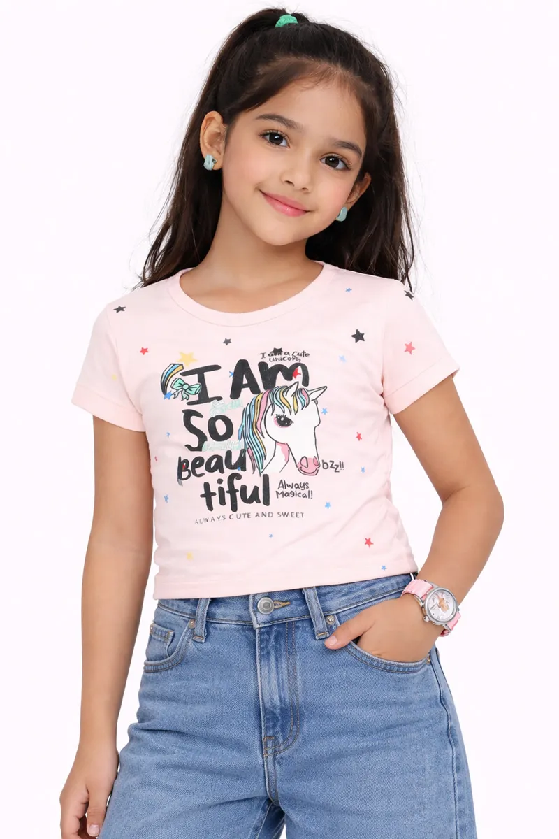 Cotton Printed Crop T-Shirt for Girl (3-16 Yrs)