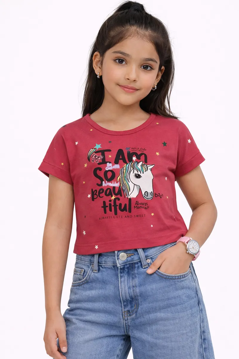 Cotton Printed Crop T-Shirt for Girl (3-16 Yrs)