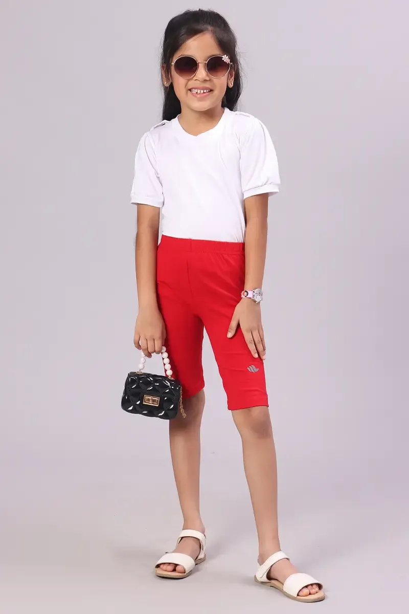 Girl's Cotton Spandex Solid Shorts (4-12 Yrs) 010307RED810YRS