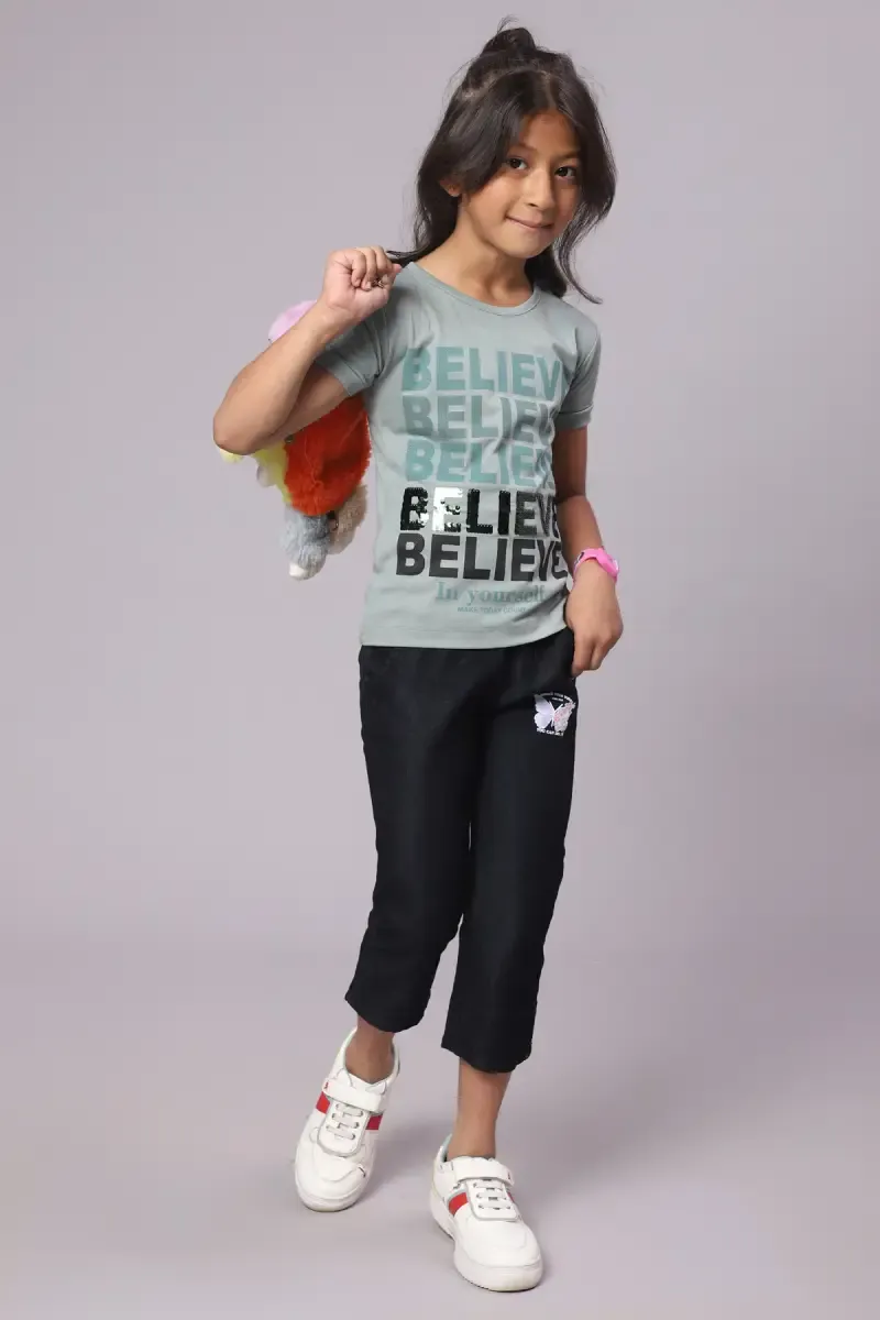 Cotton Blend Printed T-Shirt for Girl ( 3 - 12 Yrs) 01033656YRSGRE