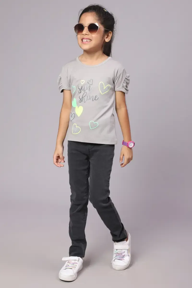 Cotton Blend Printed T-Shirt for Girl (3 - 12 Yrs) 01034156YRSGRE2