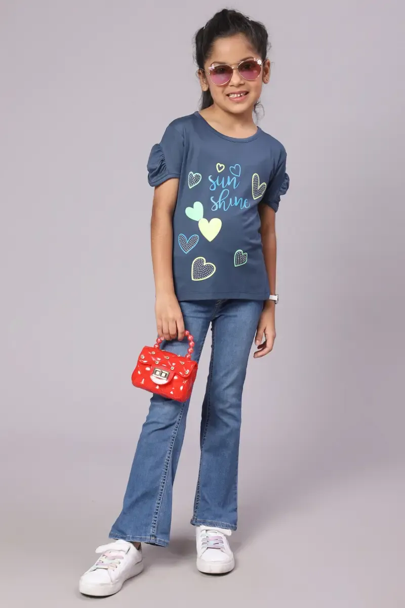 Cotton Blend Printed T-Shirt for Girl (3 - 12 Yrs) 010341910YRSBLU