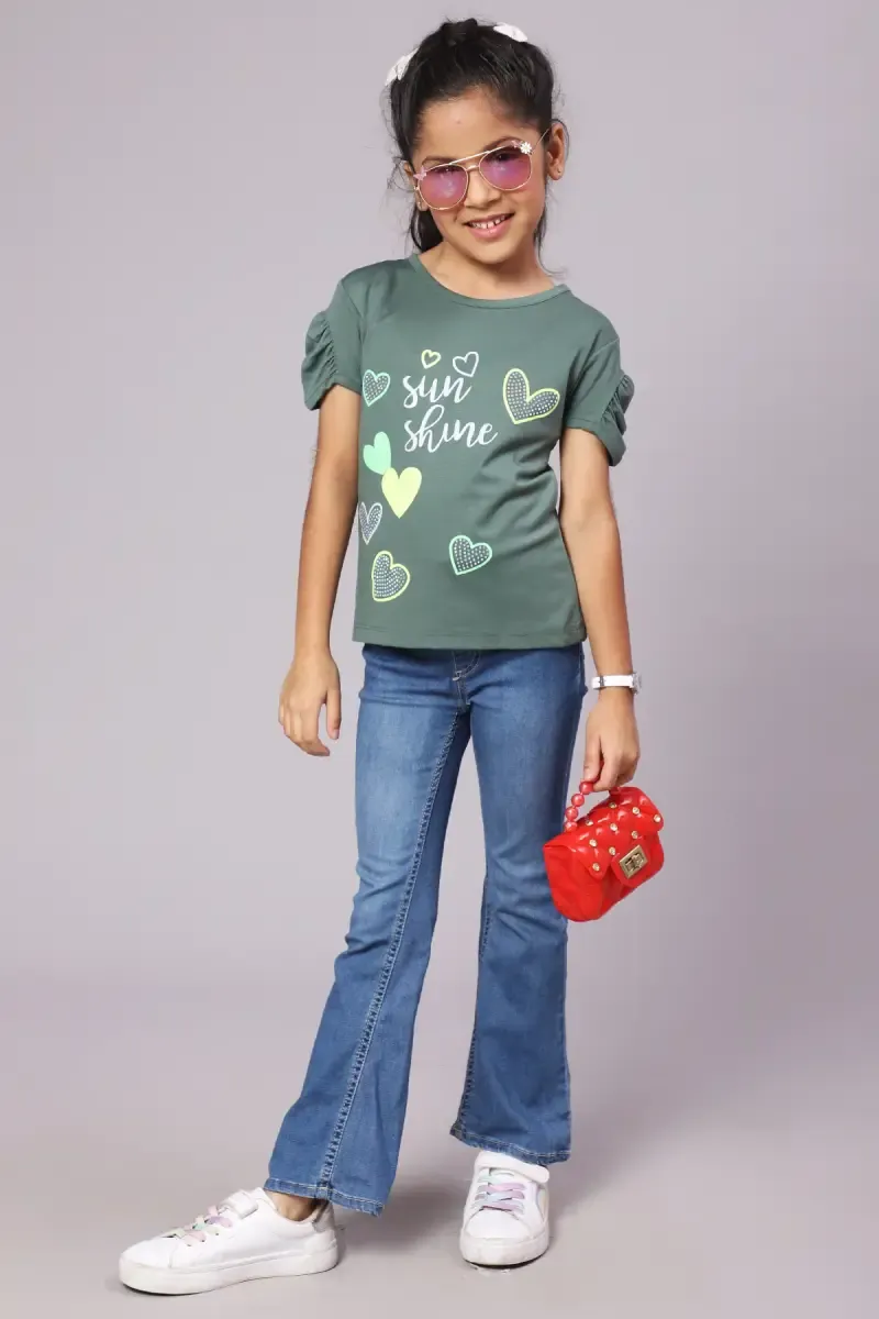 Cotton Blend Printed T-Shirt for Girl (3 - 12 Yrs) 010341910YRSGRE