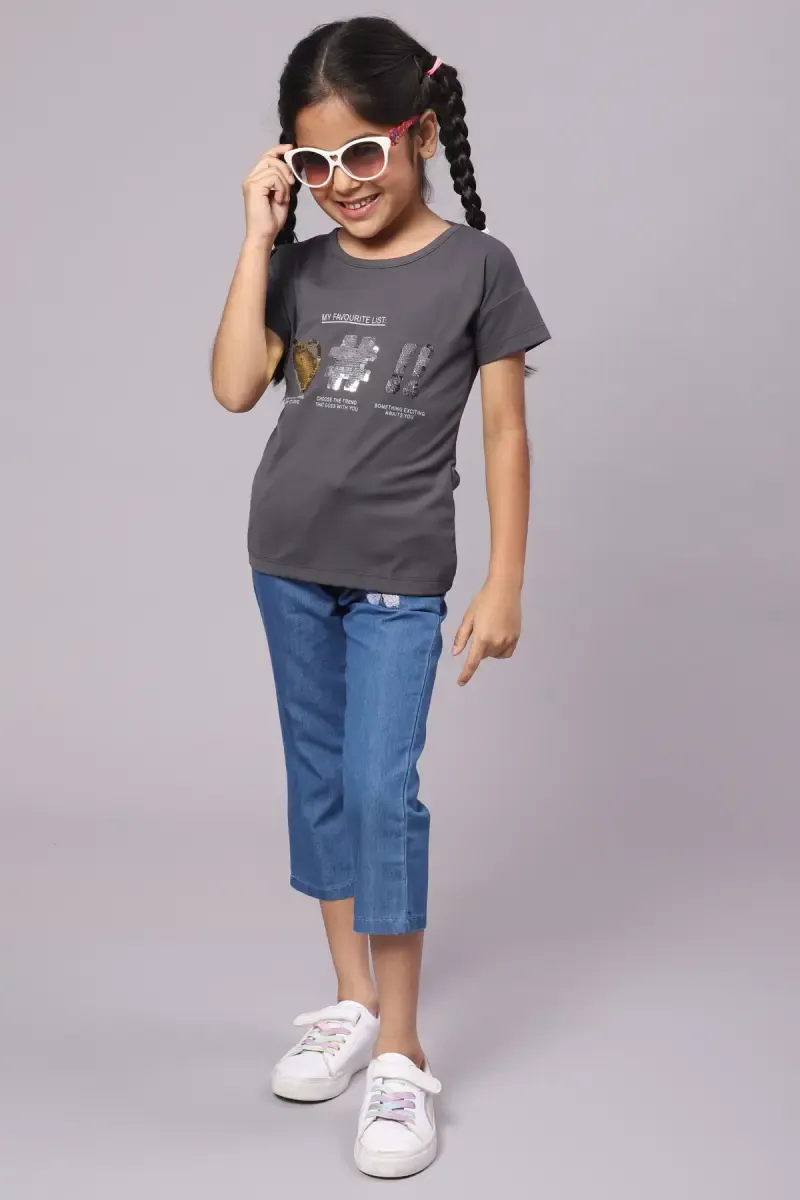 Cotton Blend Printed T-Shirt for Girl ( 3 - 12 Yrs) 010342910YRSGRE