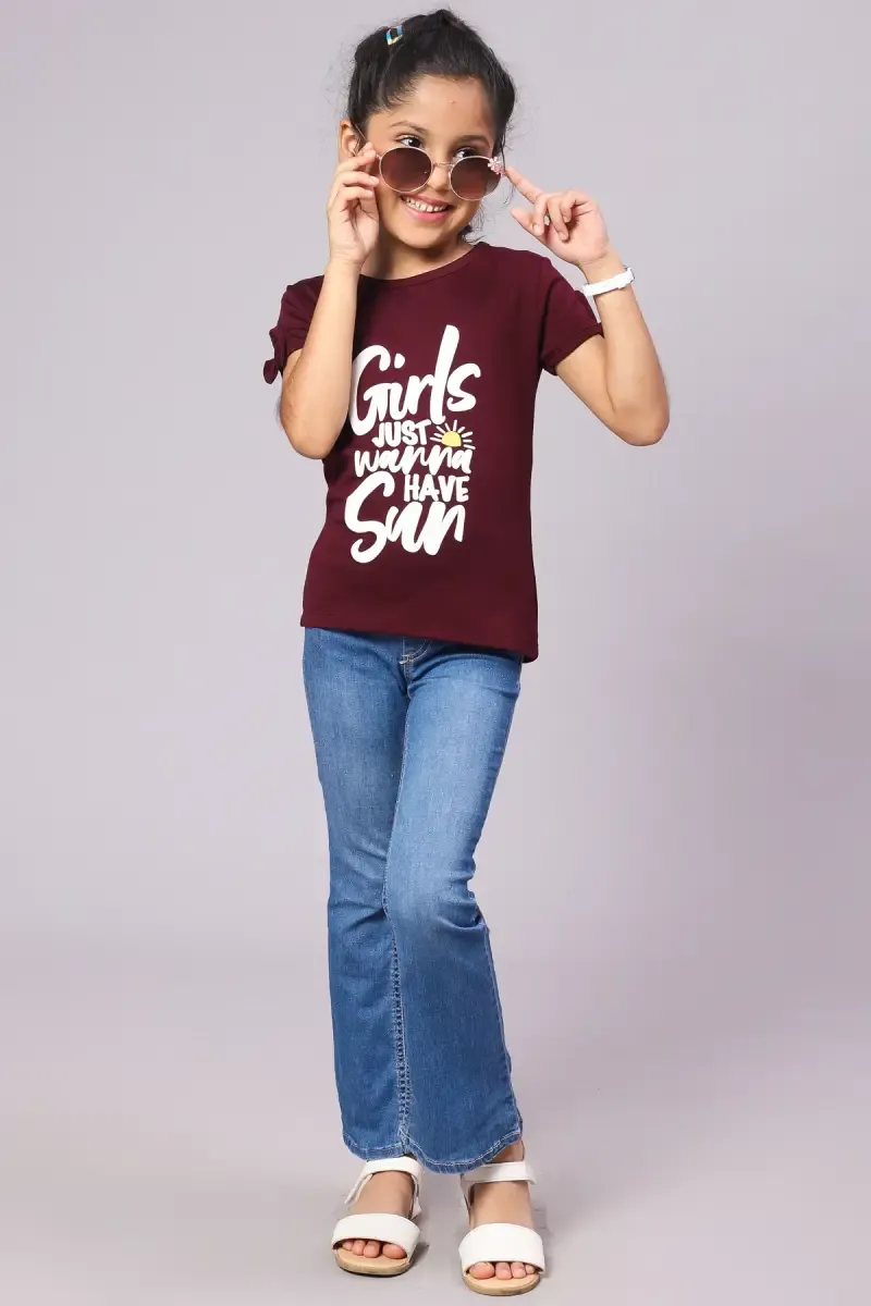 Cotton Blend Printed T-Shirt for Girl ( 3 - 12 Yrs) 01037578YRSBUR