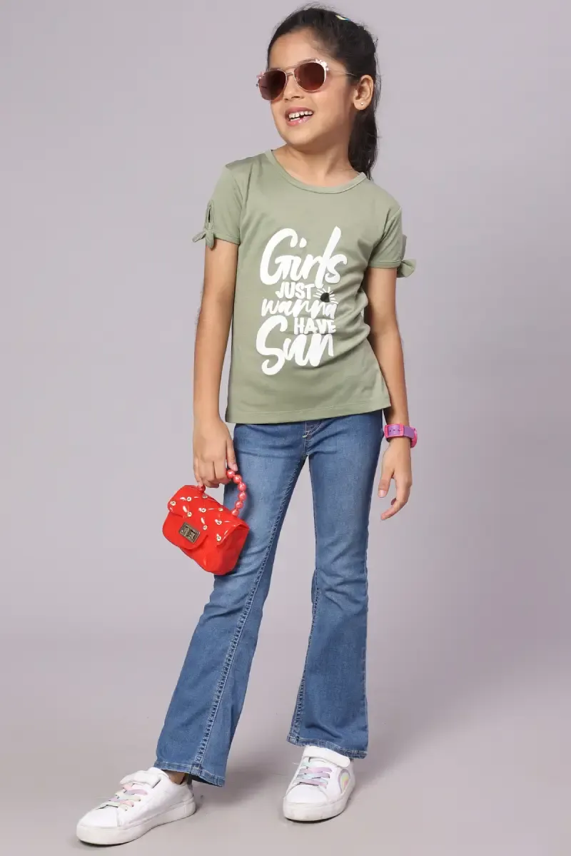 Cotton Blend Printed T-Shirt for Girl ( 3 - 12 Yrs) 01037578YRSGRE