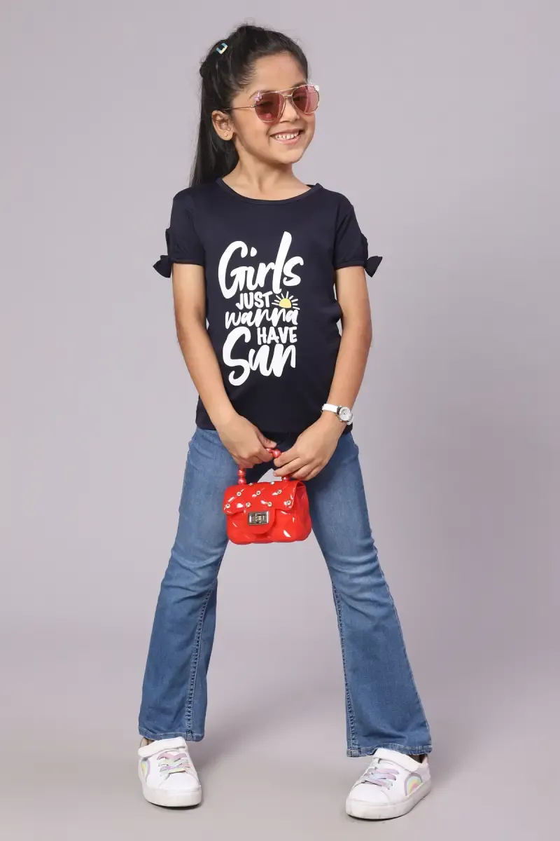 Cotton Blend Printed T-Shirt for Girl ( 3 - 12 Yrs) 01037578YRSNAVBLU