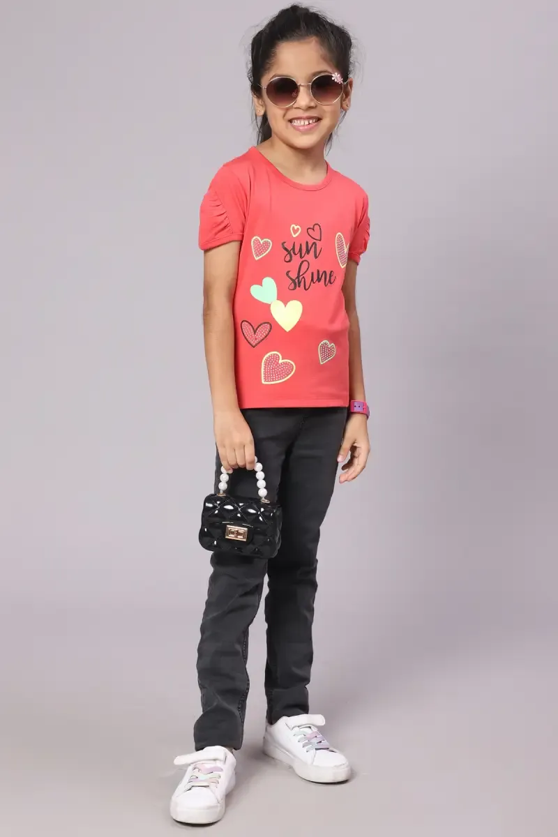 Cotton Blend Printed T-Shirt for Girl ( 3 - 12 Yrs) 010375910YRSPIN