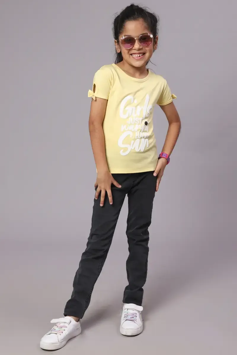 Cotton Blend Printed T-Shirt for Girl ( 3 - 12 Yrs) 010375910YRSYEL