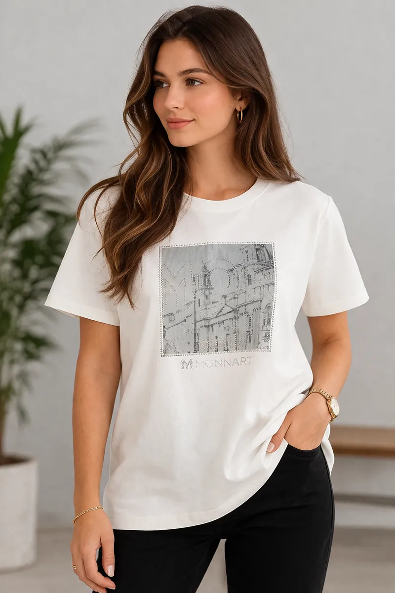 Cotton Blend Graphic Printed T-Shirt for Women 0103815XLOFFWHI