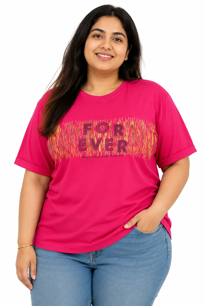 Cotton Blend Typographic Printed T-Shirt for Women