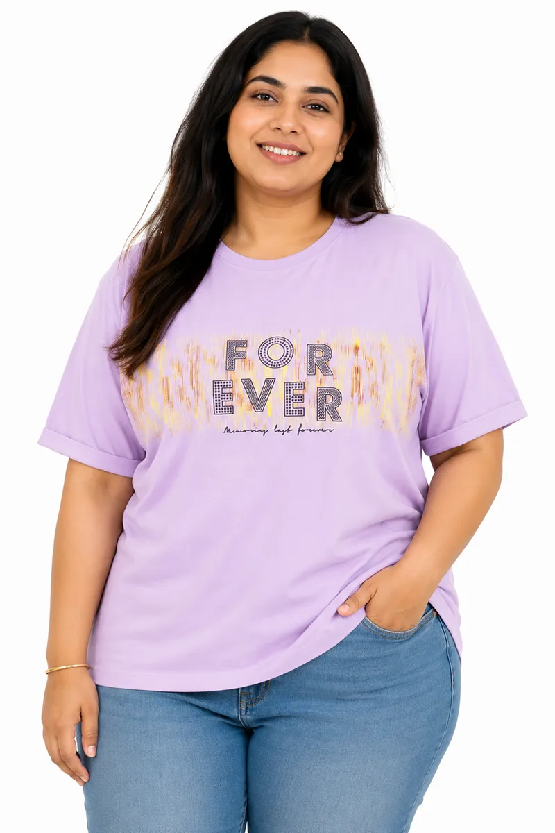 Cotton Blend Typographic Printed T-Shirt for Women - Plus Size