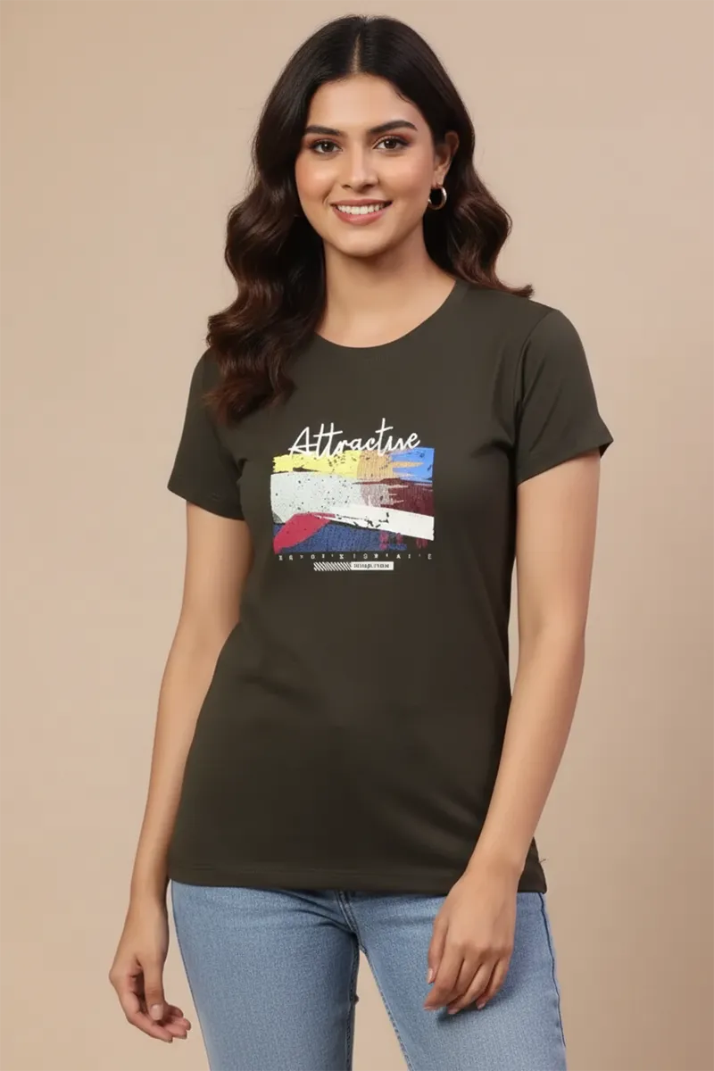Cotton Blend Typographic Printed T-Shirt for Women 010384XXLGRE2