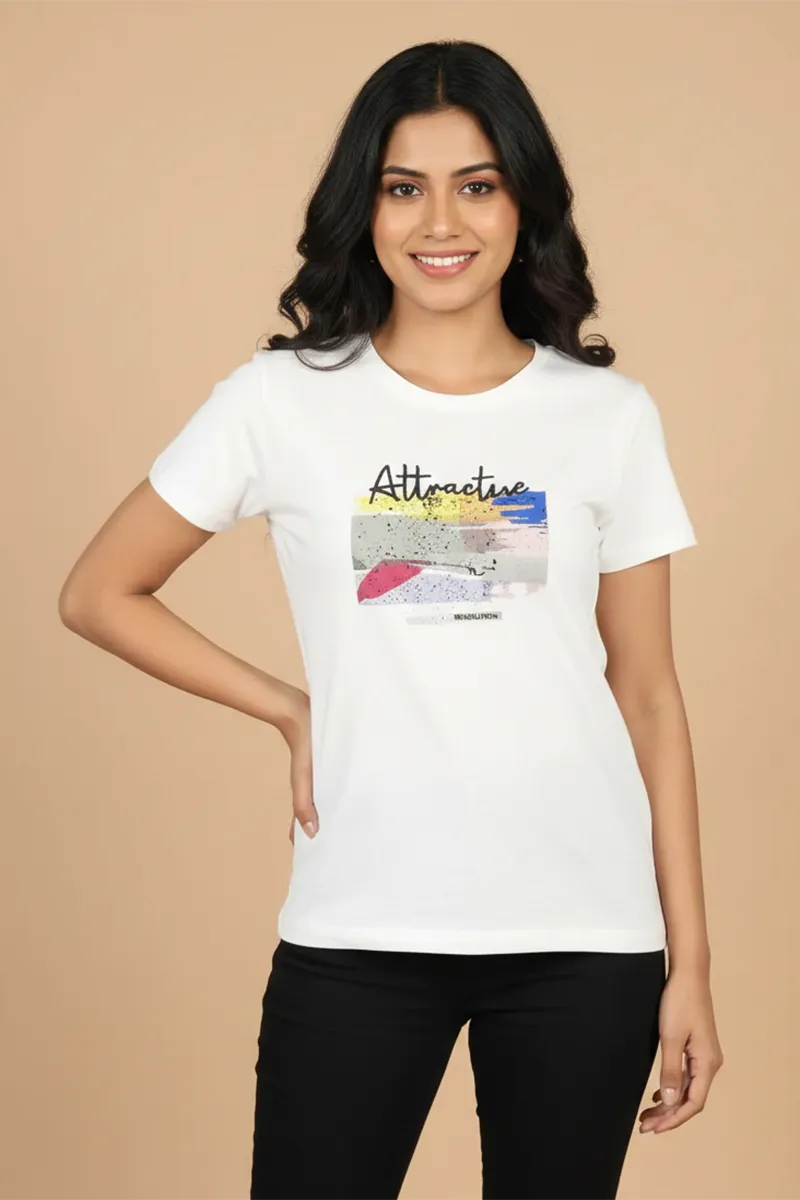 Cotton Blend Typographic Printed T-Shirt for Women 010384XXLOFFWHI
