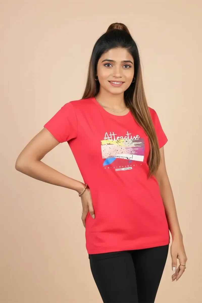 Cotton Blend Typographic Printed T-Shirt for Women 010384XXLRED