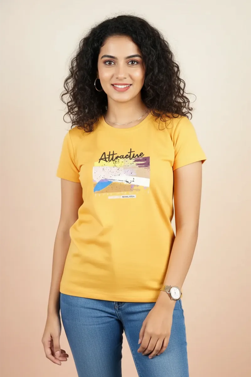 Cotton Blend Typographic Printed T-Shirt for Women 010384XXLYEL