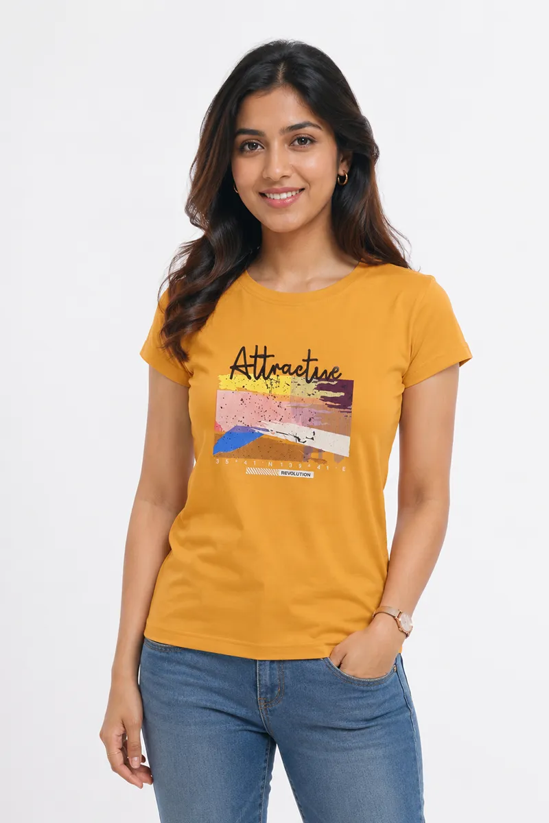 Cotton Blend Typographic Printed T-Shirt for Women