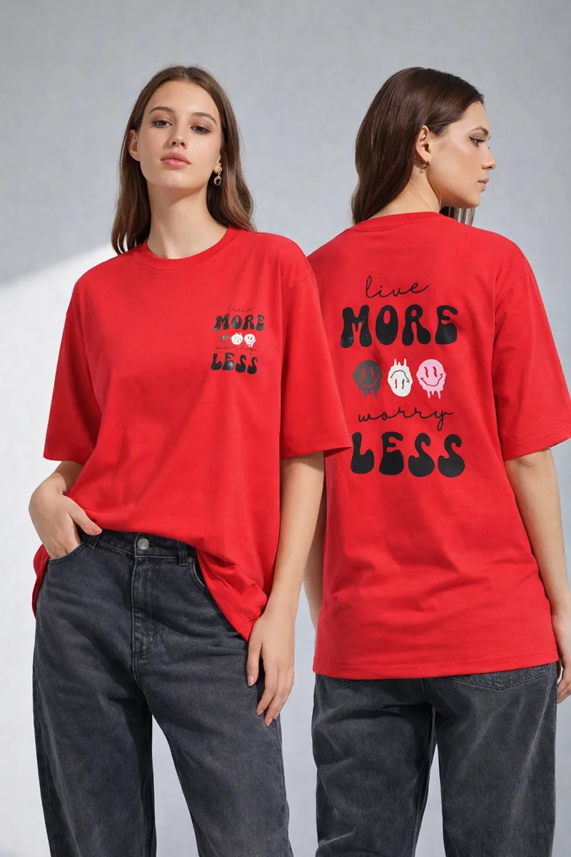 Cotton Typographic Printed T-Shirt for Women 010386LRED