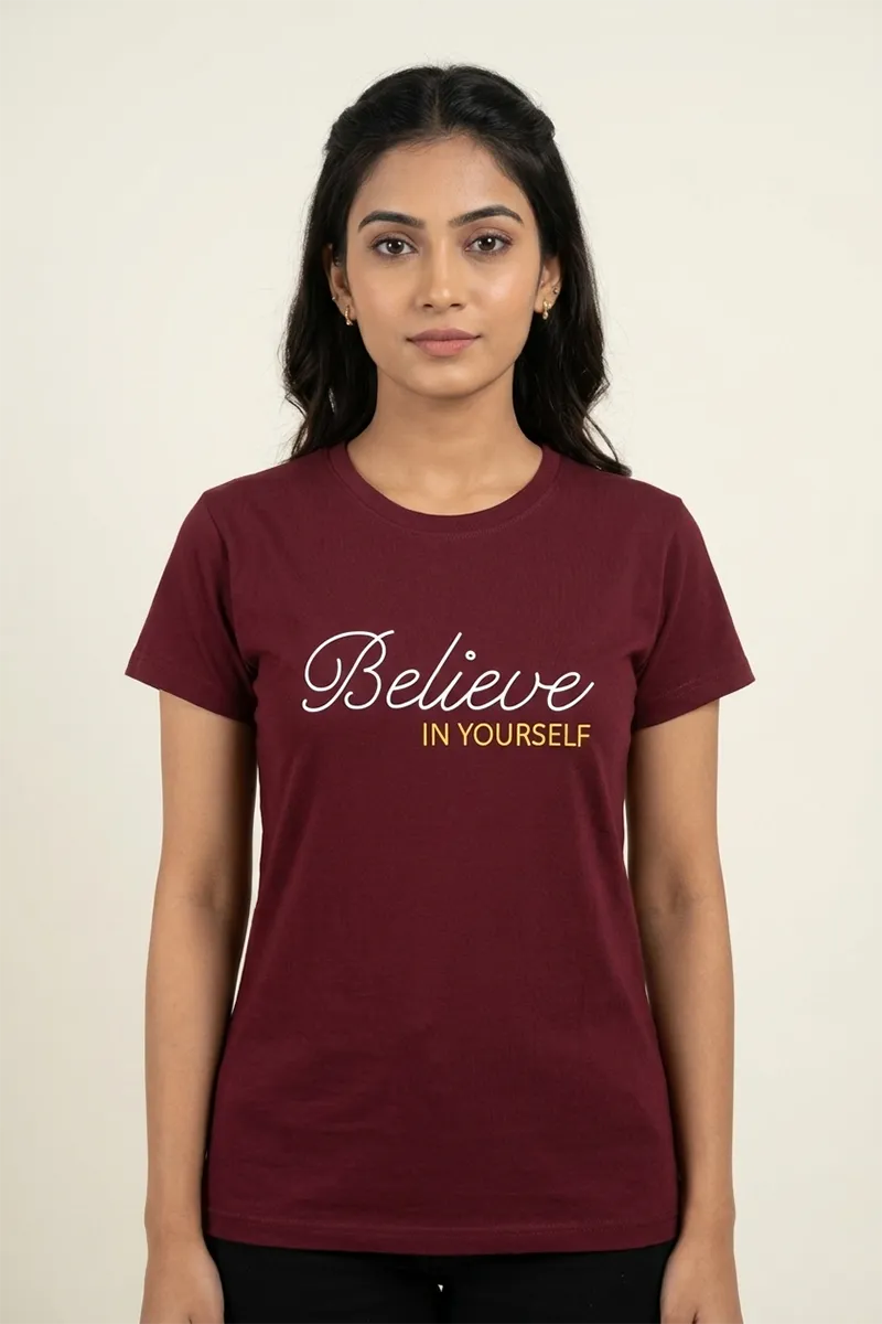Cotton Blend Typographic Printed T-Shirt for Women