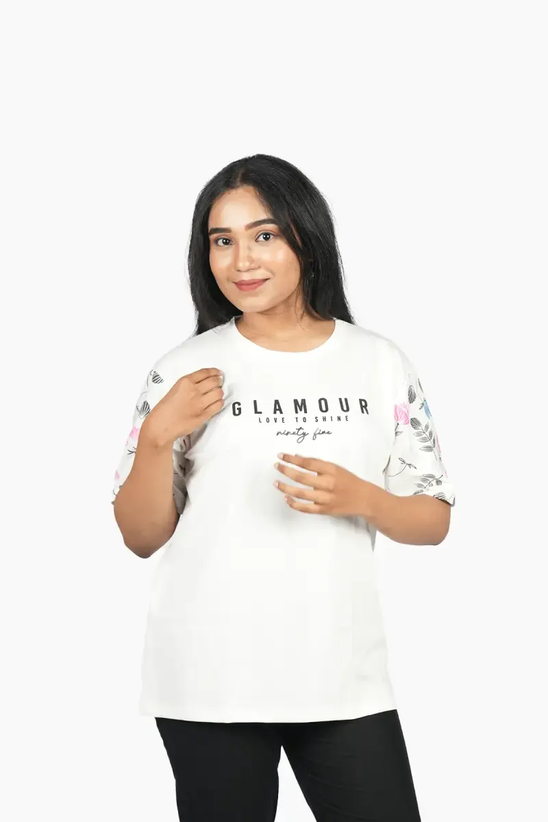 Cotton Blend Typographic Printed T-Shirt for Women - Plus Size