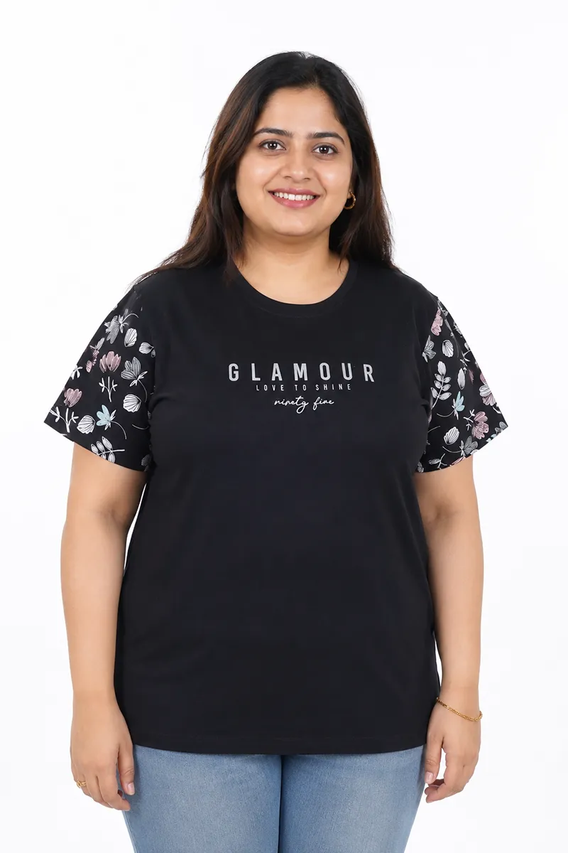 Cotton Blend Typographic Printed T-Shirt for Women