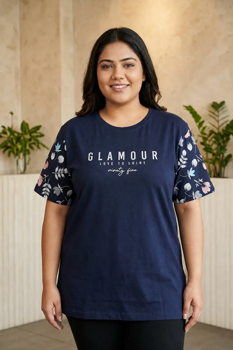Cotton Blend Typographic Printed T-Shirt for Women
