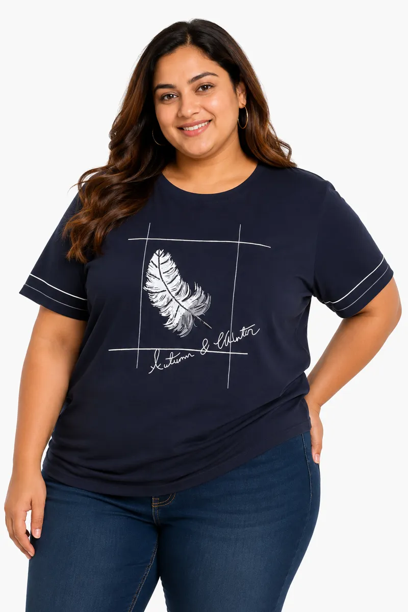 Cotton Blend Botanical Printed T-Shirt for Women - Plus Size