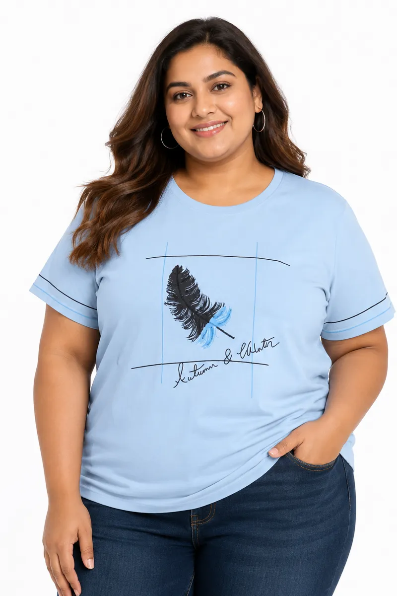 Cotton Blend Botanical Printed T-Shirt for Women