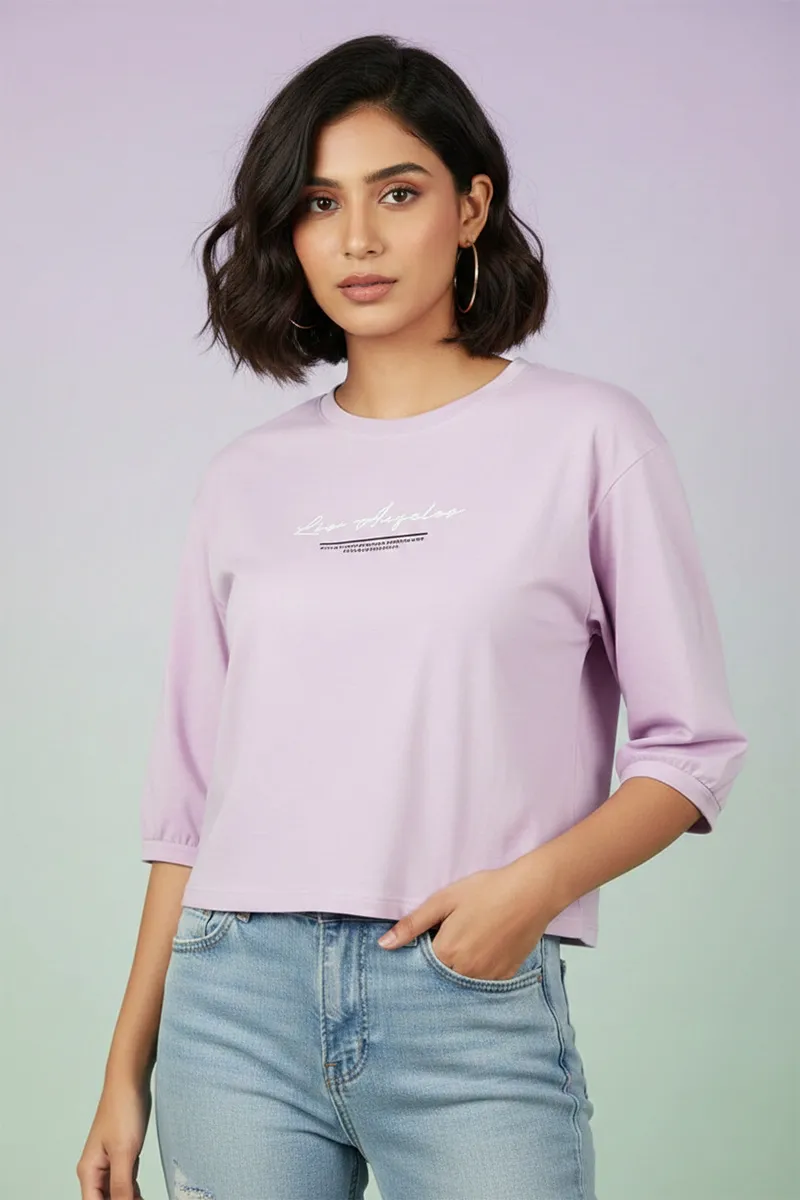 Cotton Blend Typographic Printed T-Shirt for Women 010393XLLAV
