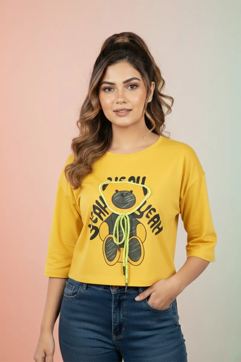 Cotton Graphic Printed T-Shirt for Women 010396XLYEL