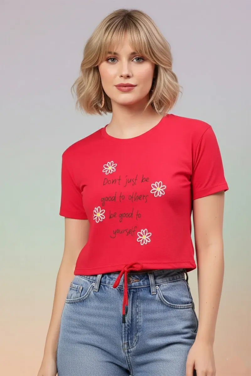 Cotton Blend Typographic Printed T-Shirt for Women 010398XLDEEPIN