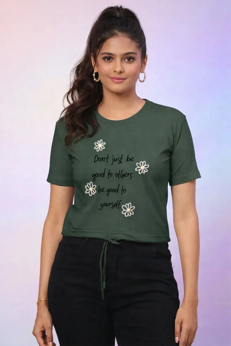 Cotton Blend Typographic Printed T-Shirt for Women 010398XLGRE