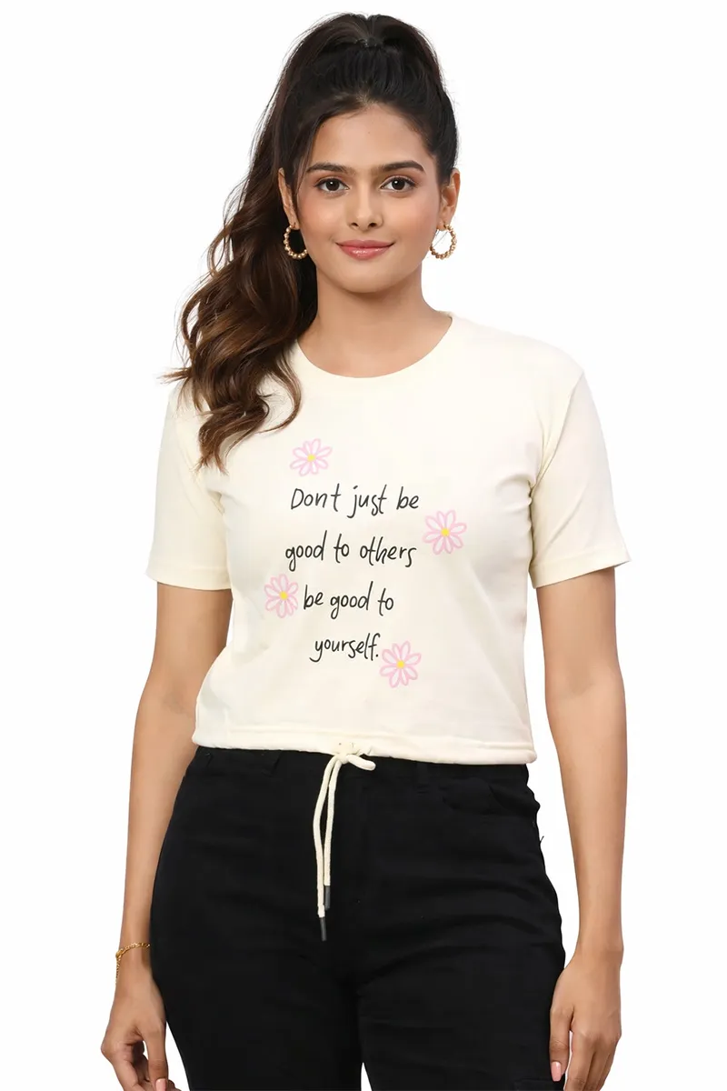 Cotton Blend Typographic Printed T-Shirt for Women 010398XLLIGYEL