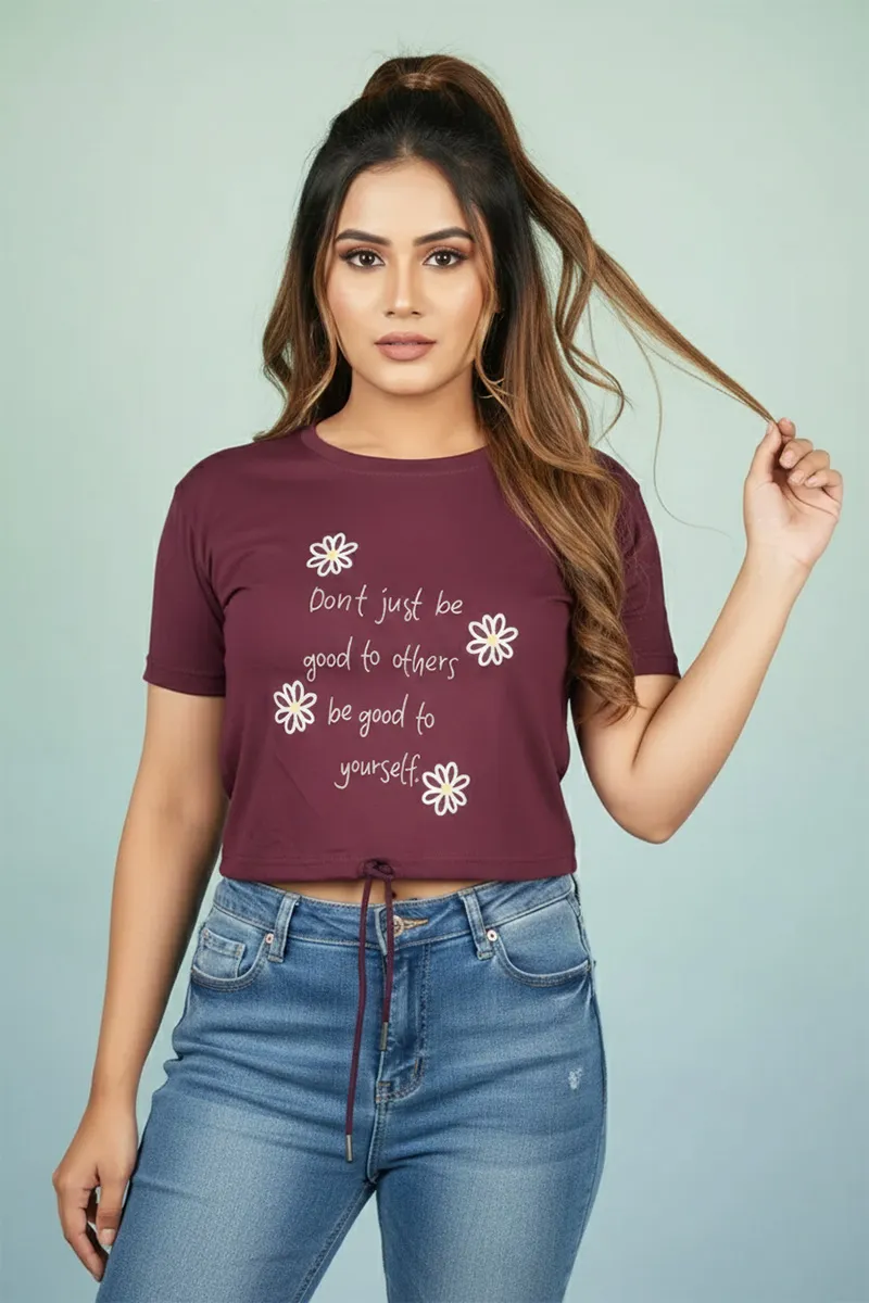 Cotton Blend Typographic Printed T-Shirt for Women 010398XLMAR