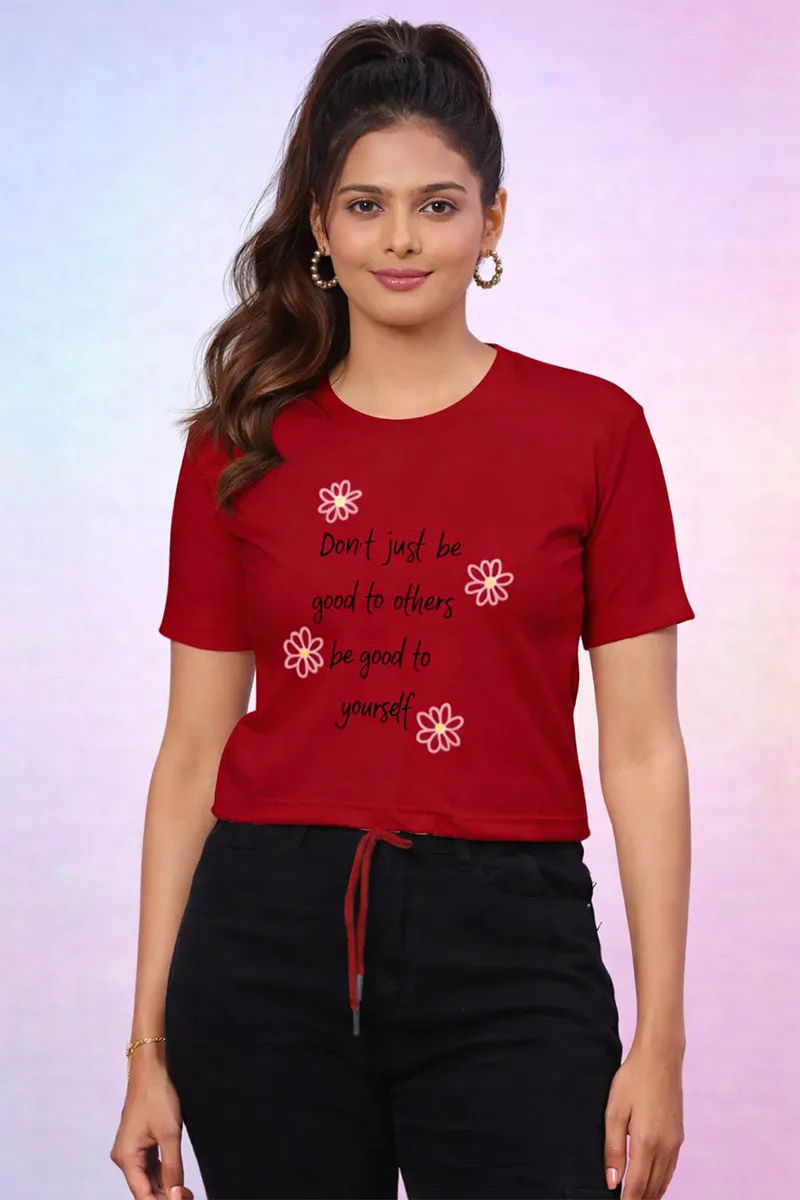 Cotton Blend Typographic Printed T-Shirt for Women 010398XLRED