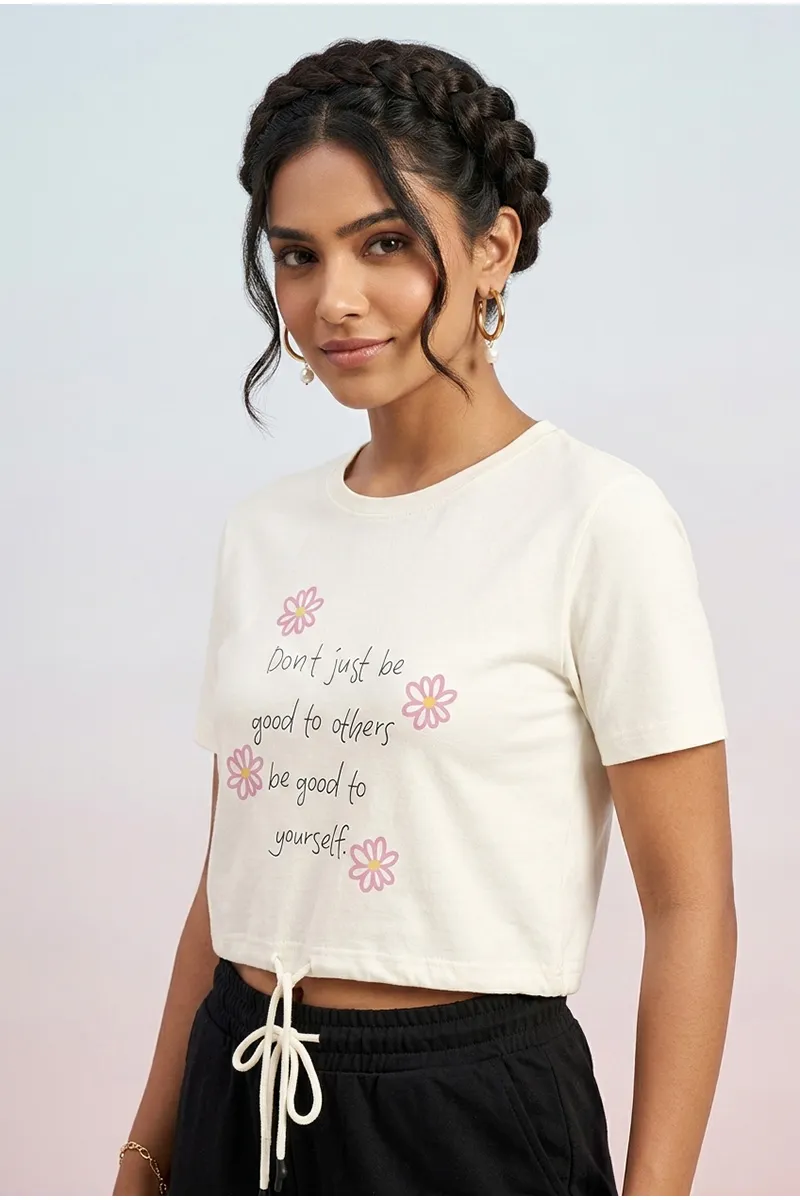 Cotton Blend Typographic Printed T-Shirt for Women 010398XLWHI