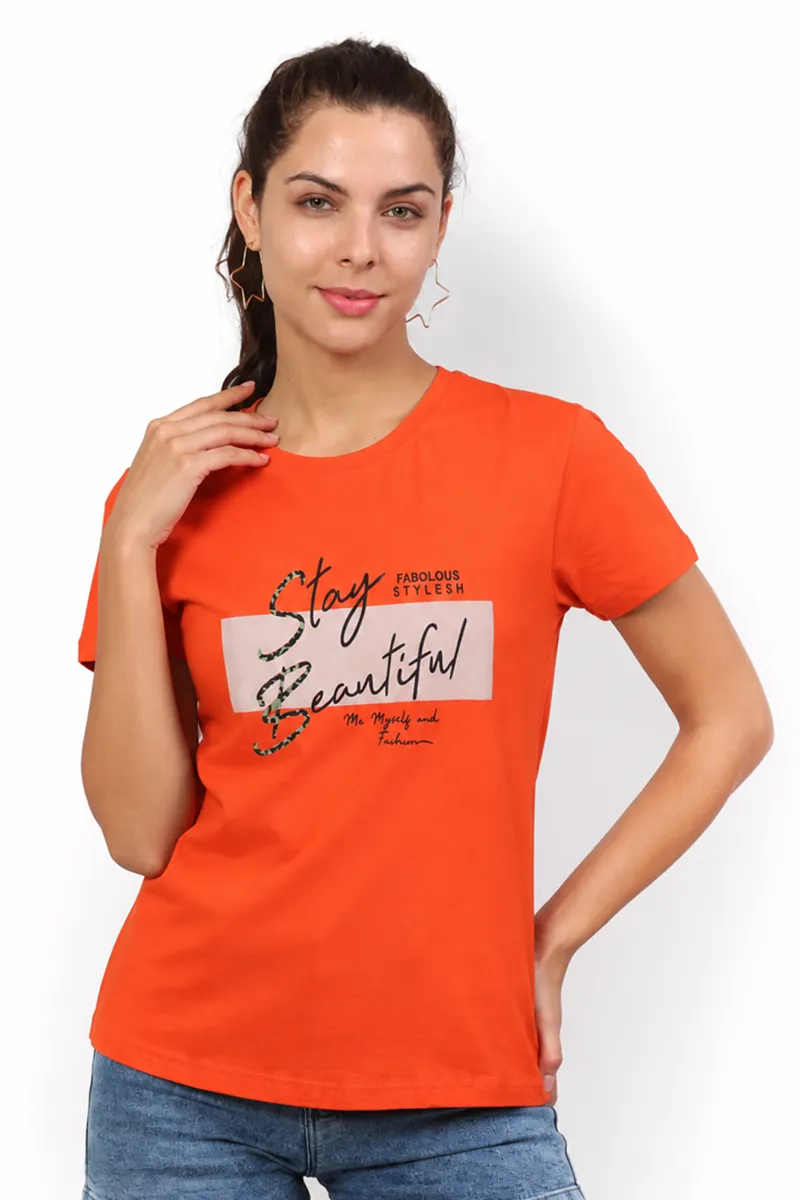 Cotton Blend Printed T-Shirt for Women 010405XLORA