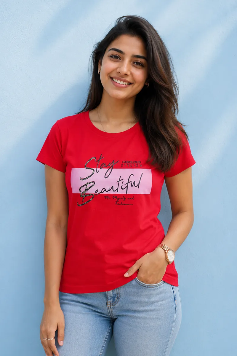 Cotton Blend Printed T-Shirt for Women 010405XLPIN