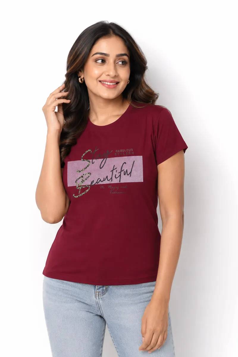Cotton Blend Printed T-Shirt for Women