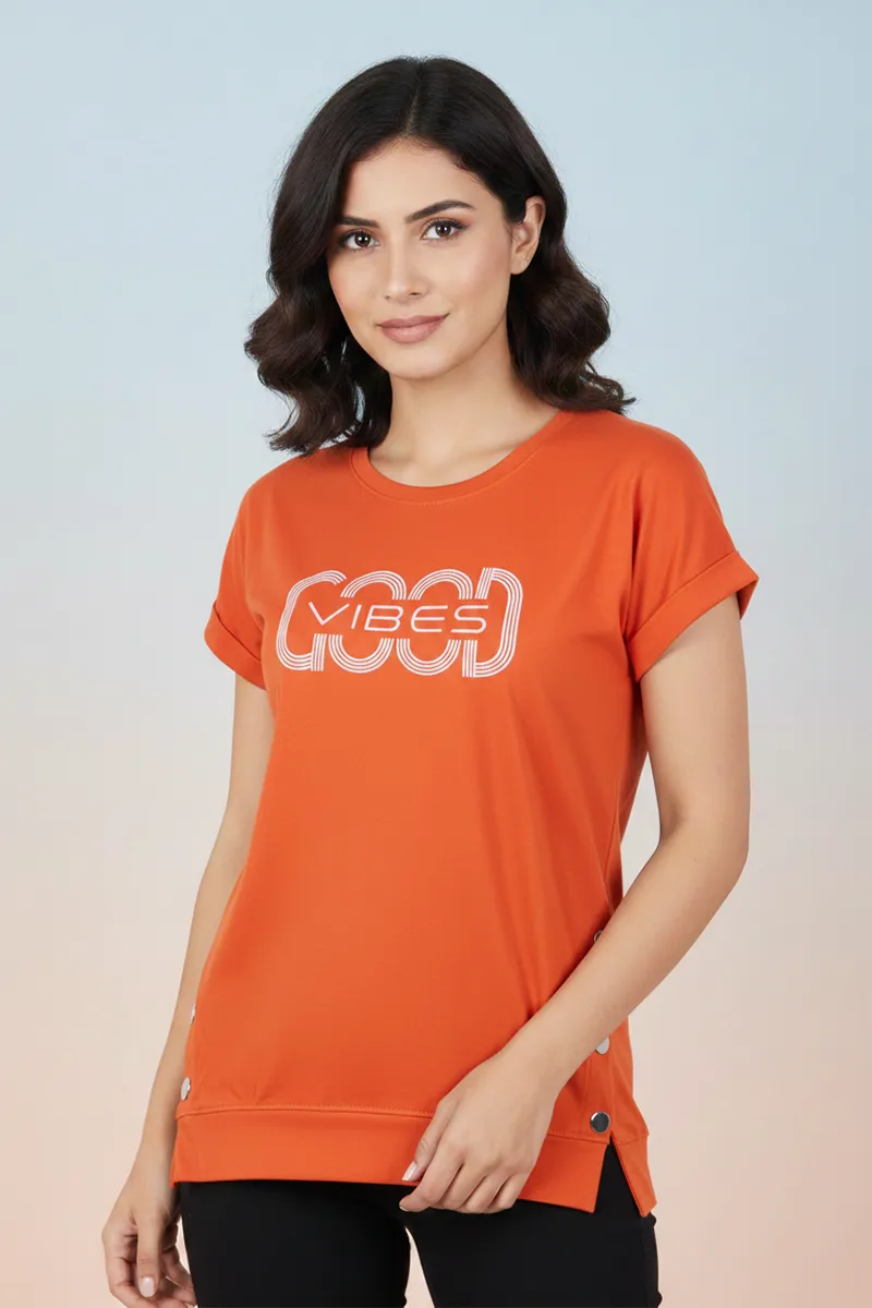Cotton Blend Printed T-Shirt for Women 010408XXLORA