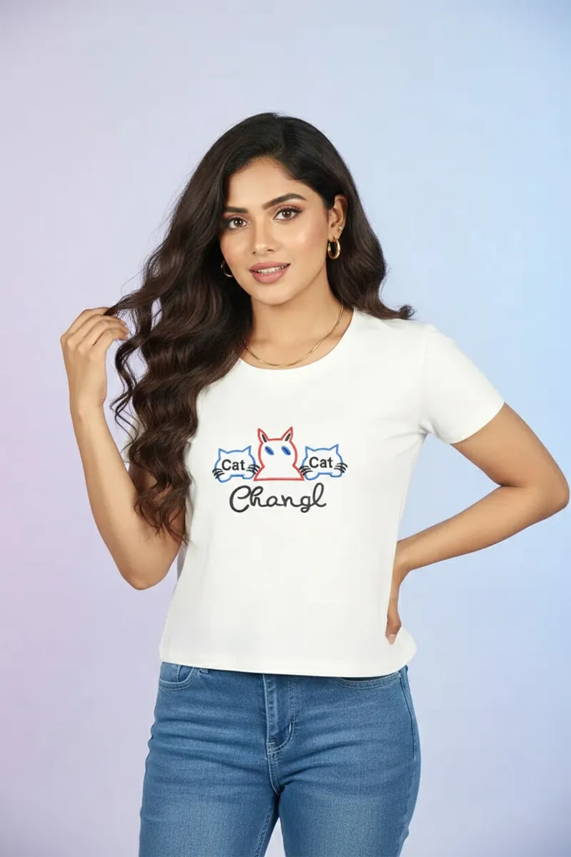 Cotton Blend Printed T-Shirt for Women 010413LOFFWHI