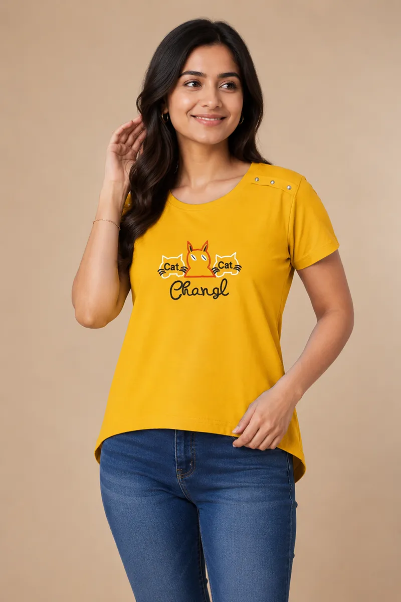 Cotton Blend Printed T-Shirt for Women