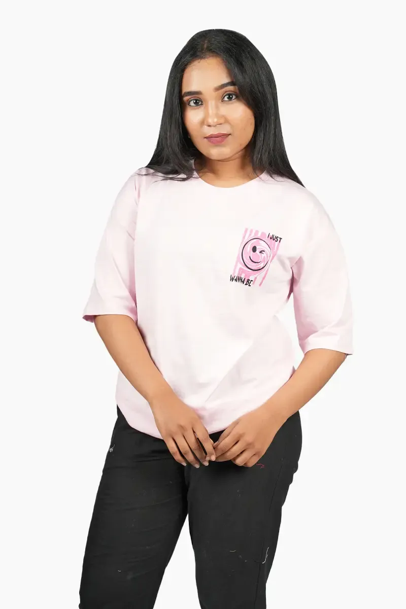 Cotton Blend Graphic Printed T-Shirt for Women 010420XXLBABPIN