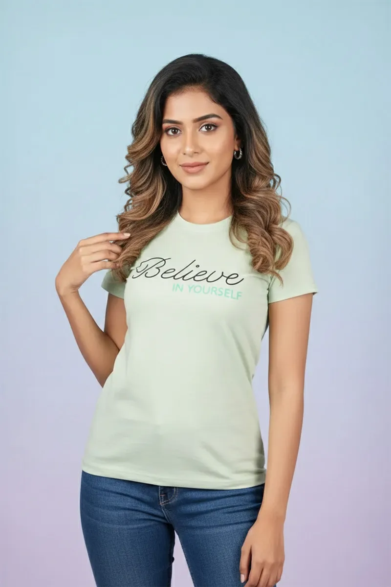 Cotton Blend Typographic Printed T-Shirt for Women 0104255XLLIGGRE