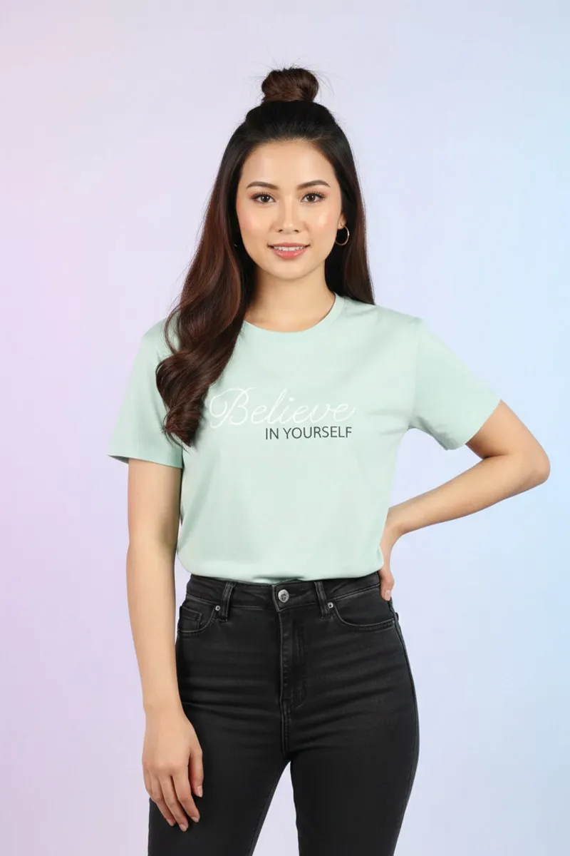 Cotton Blend Typographic Printed T-Shirt for Women 0104255XLSKYBLU
