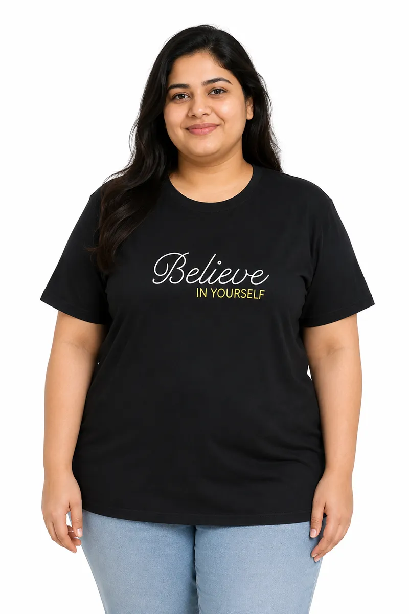 Cotton Blend Typographic Printed T-Shirt for Women - Plus Size