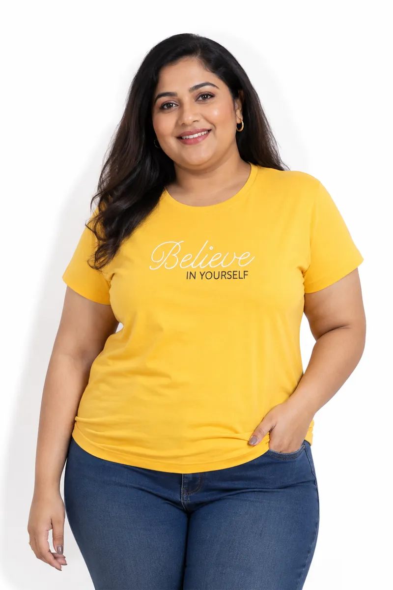 Cotton Blend Typographic Printed T-Shirt for Women - Plus Size